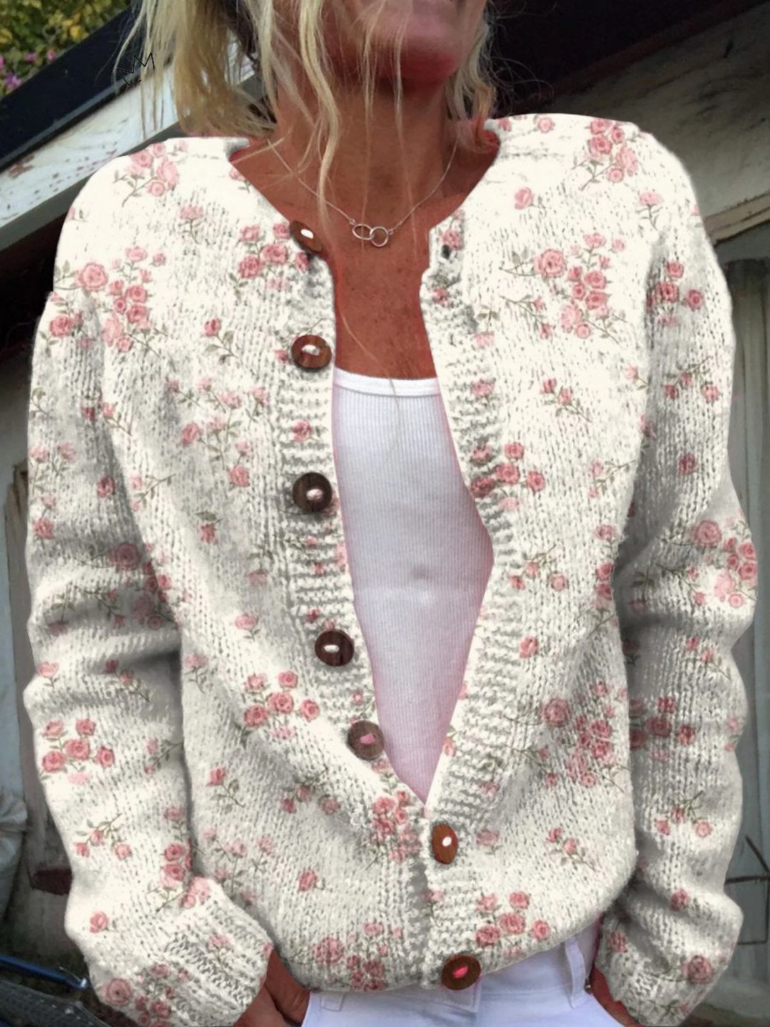 Ines | Cardigan à imprimé de pétales de rose