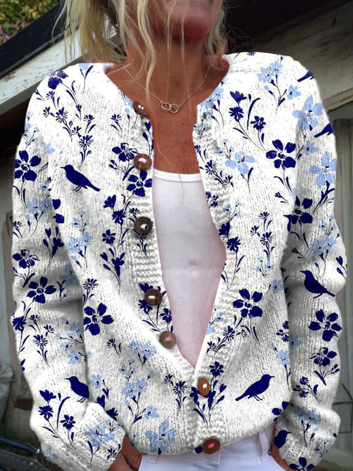 Zoé | Cardigan tricoté à fleurs vintage