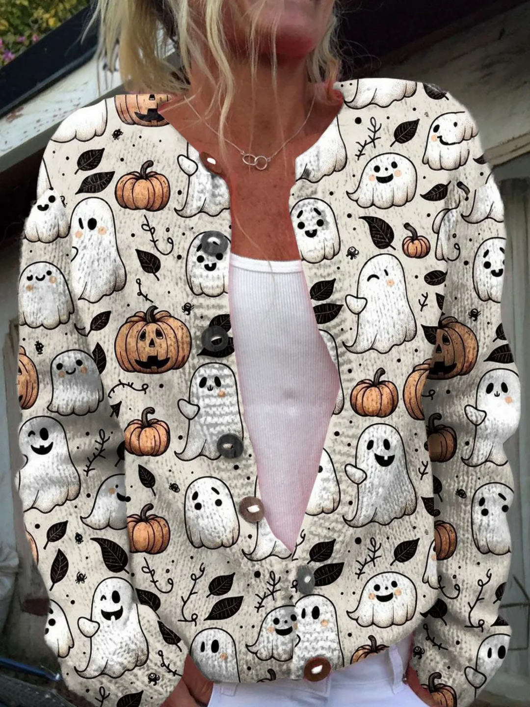 Léa | Gilet Halloween au motif fantôme