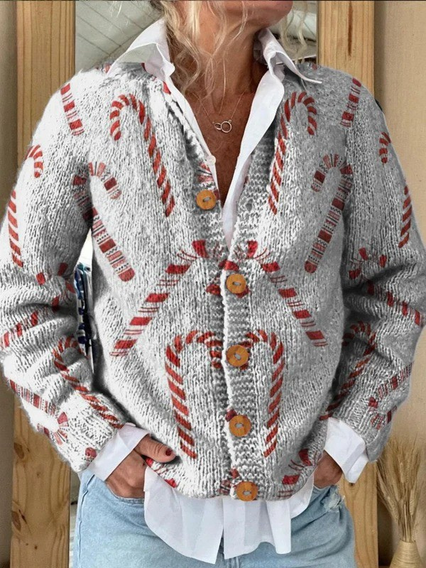 Solange | Cardigan festif au motif de sucre d’orge