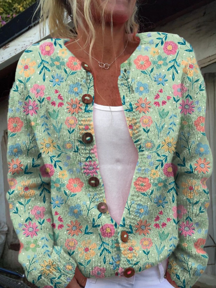 Maëlys | Cardigan tricoté à imprimé champêtre d’été