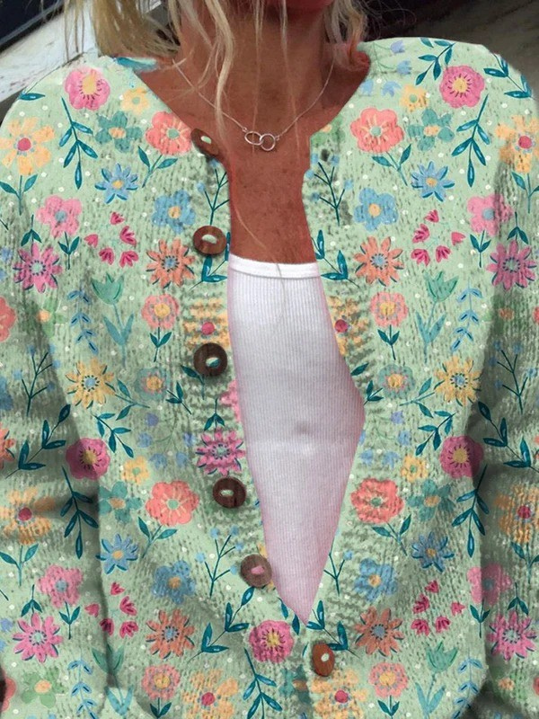 Maëlys | Cardigan tricoté à imprimé champêtre d’été