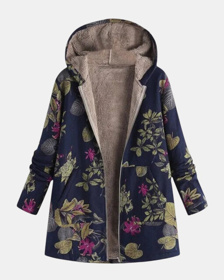Yvonne | Manteau bleu marine à motif floral