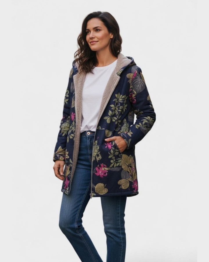 Yvonne | Manteau bleu marine à motif floral