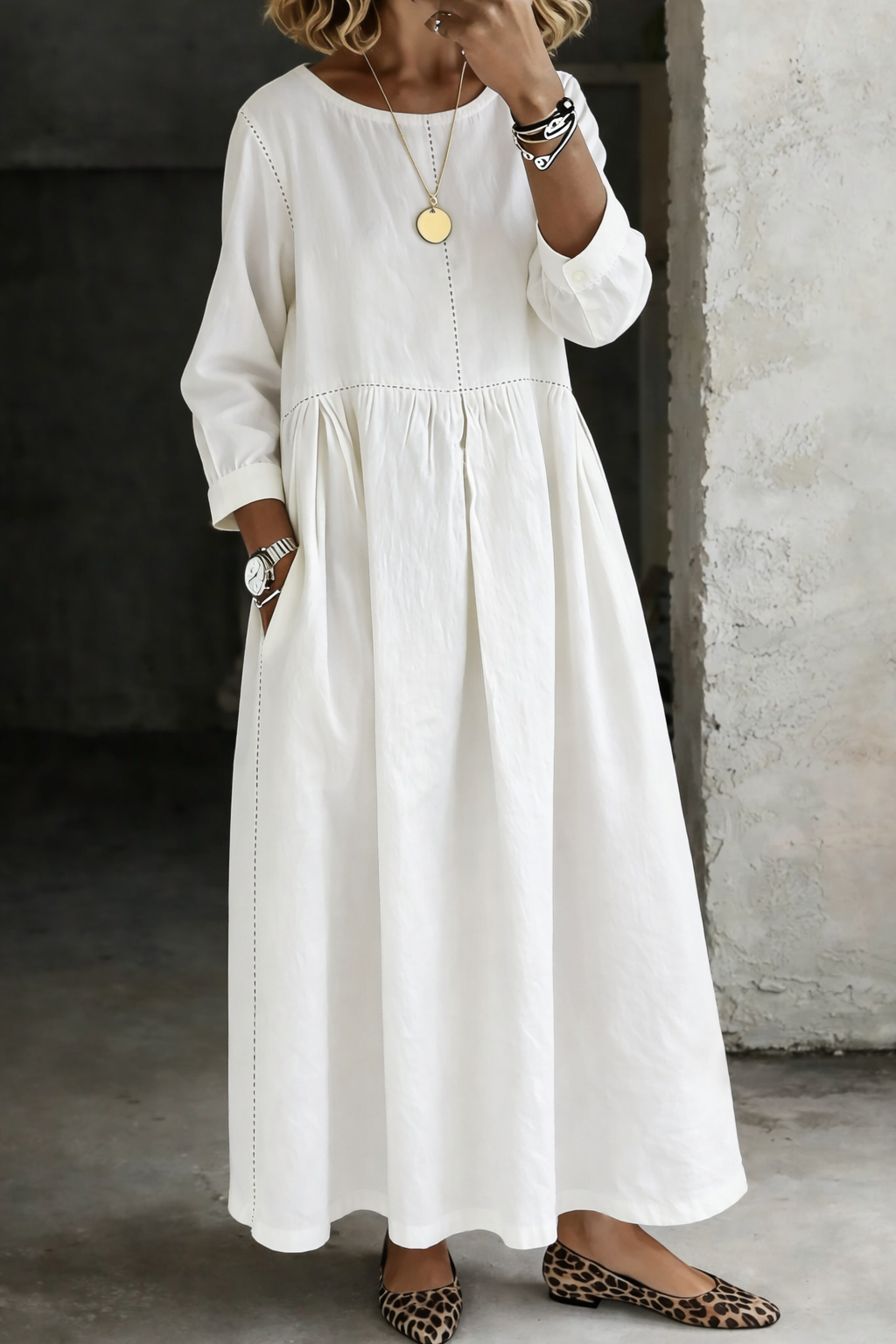 Elise | Robe en jean col rond manches longues