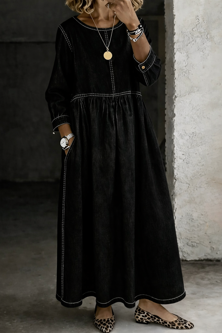 Elise | Robe en jean col rond manches longues