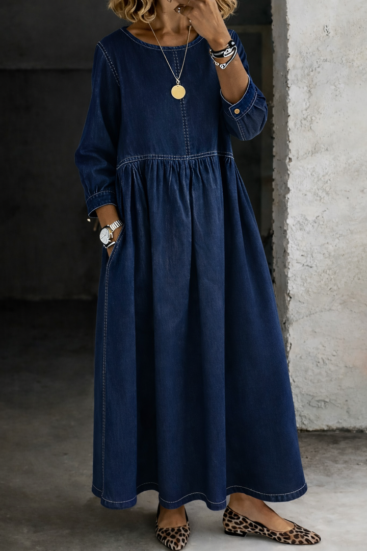 Elise | Robe en jean col rond manches longues