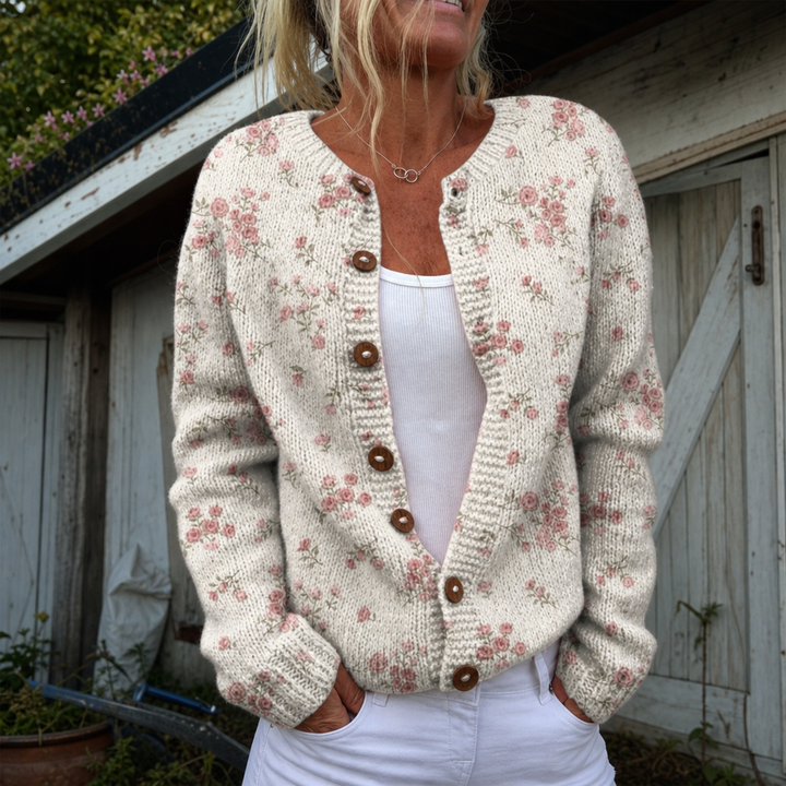 Ines | Cardigan à imprimé de pétales de rose