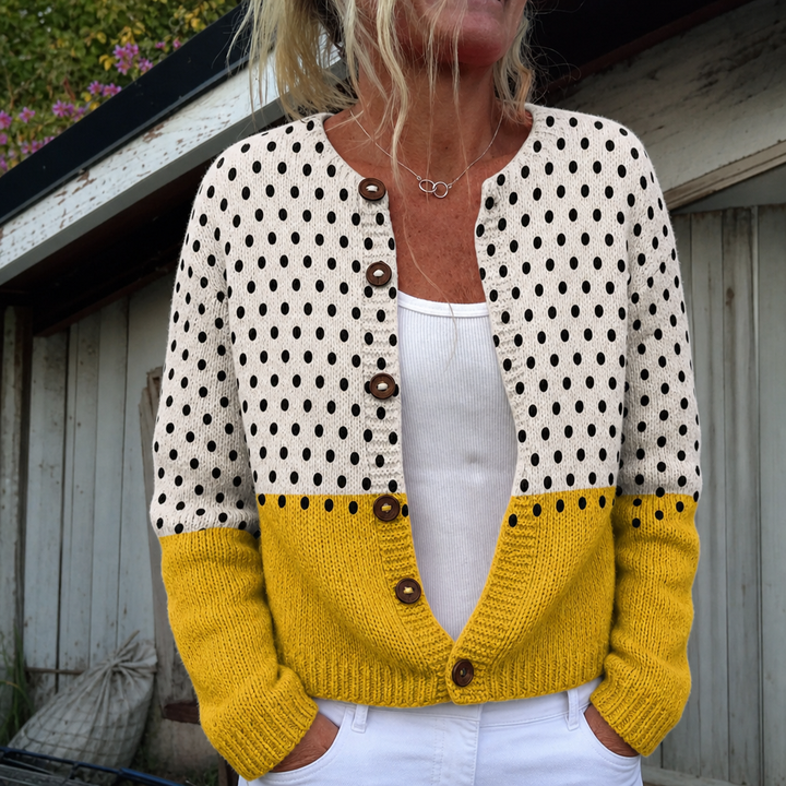 Adeline | Cardigan jaune à pois géométriques