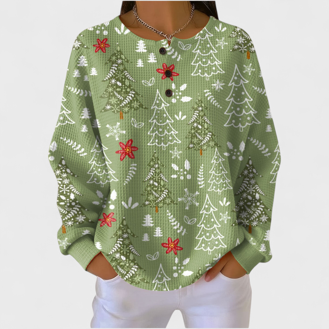 Véronique | Pull au motif de sapin enneigé