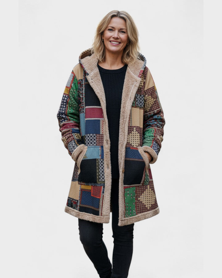 Lucienne | Sweat à capuche patchwork confortable en teintes terreuses